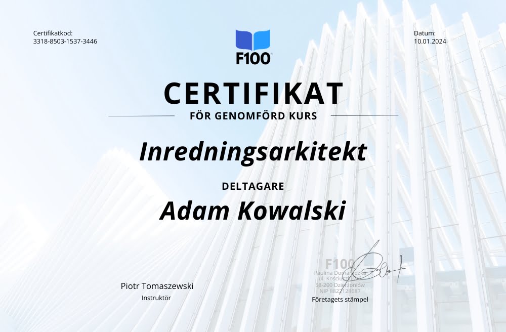Certyfikat w języku szwedzkim