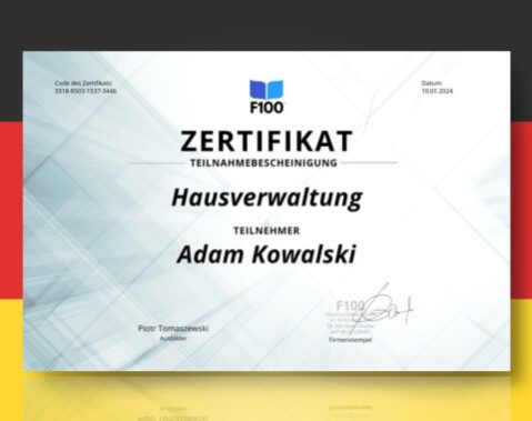 Certyfikat F100 Karuzela język Niemiecki