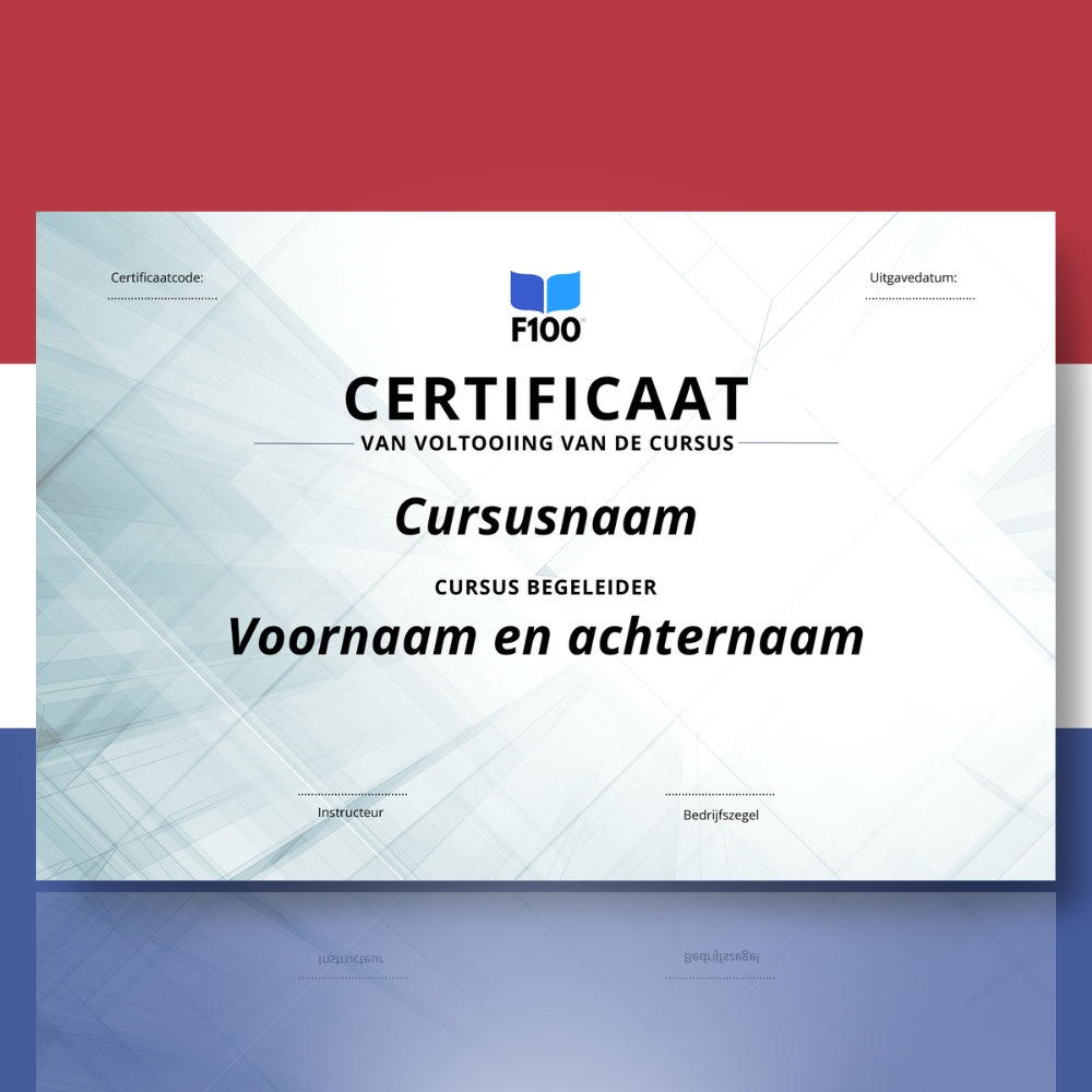 Šablóna certifikátu f100 online kurzov v holandčine
