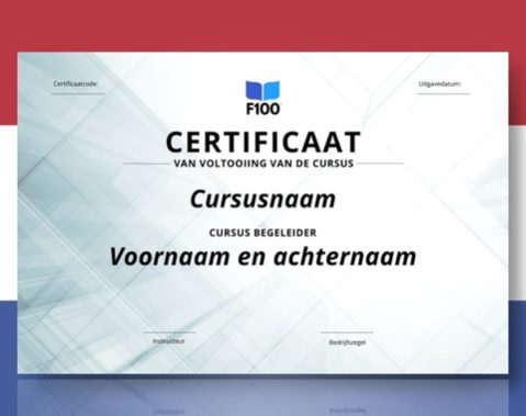 Šablóna certifikátu f100 online kurzov v holandčine_s