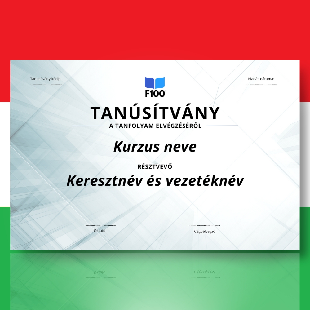 Šablóna certifikátu f100 online kurzov v maďarčine