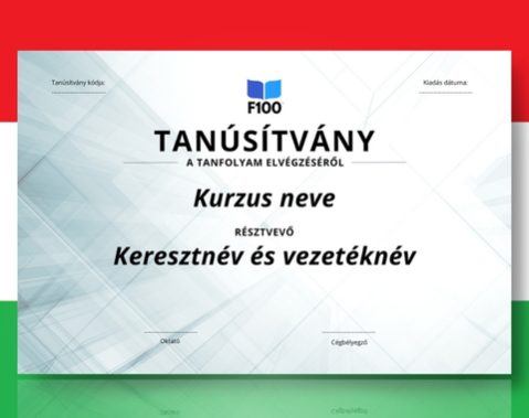 Šablóna certifikátu f100 online kurzov v maďarčine_s