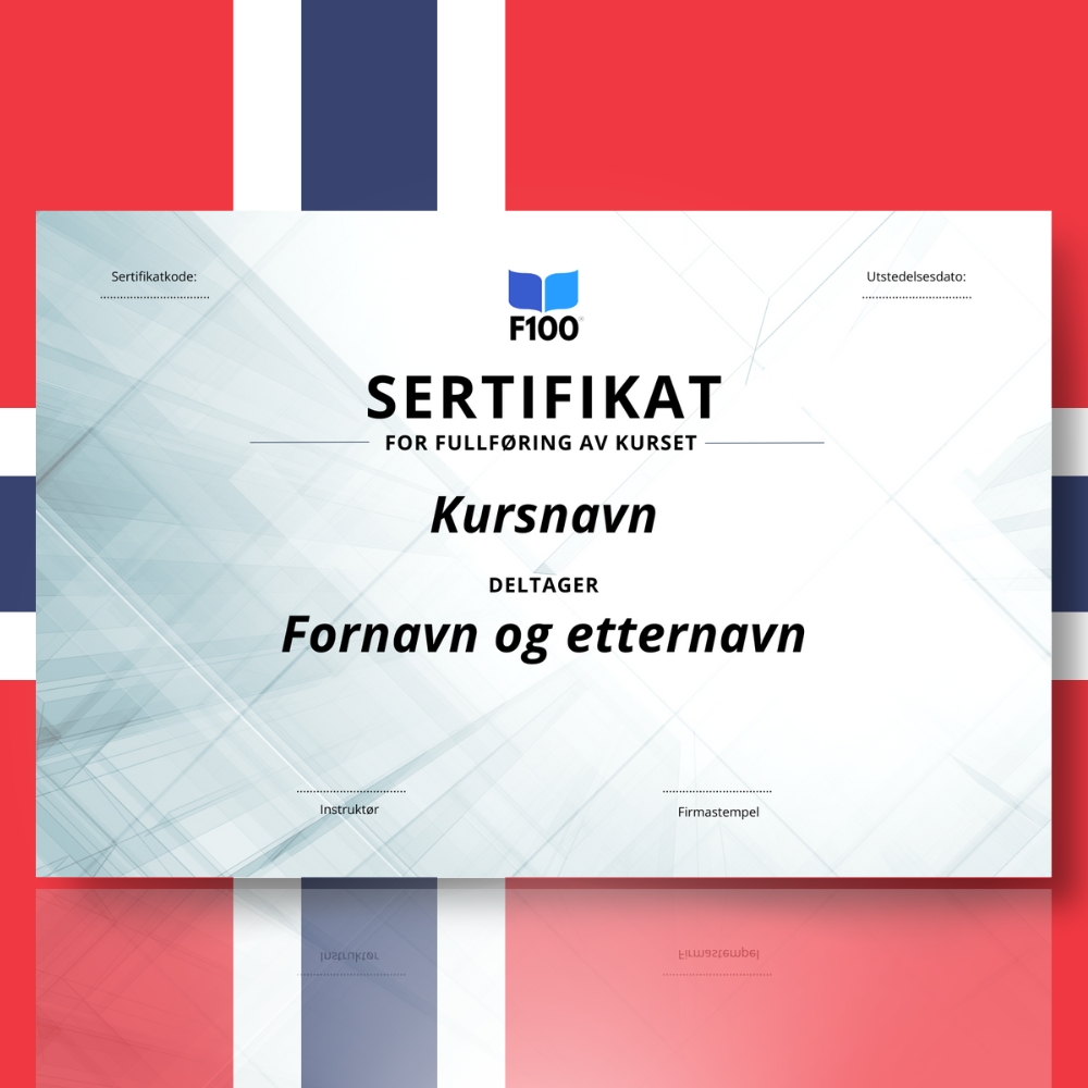 Šablóna certifikátu f100 online kurzov v nórčine