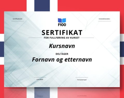 Šablóna certifikátu f100 online kurzov v nórčine_s