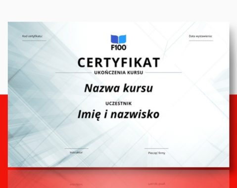 Šablóna certifikátu f100 online kurzov v poľštine_s